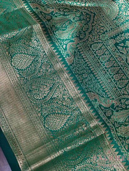 Green Peacock Motifs in Pure Kanjivaram Silk