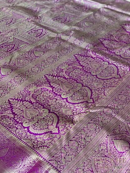 Wine Peacock Motifs in Pure Kanjivaram Silk