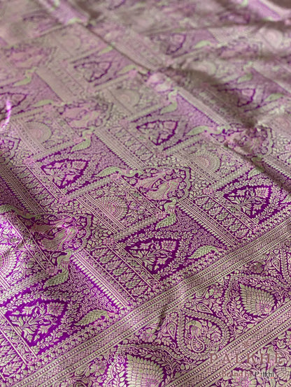 Wine Peacock Motifs in Pure Kanjivaram Silk