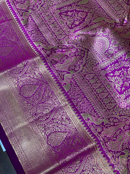 Wine Peacock Motifs in Pure Kanjivaram Silk