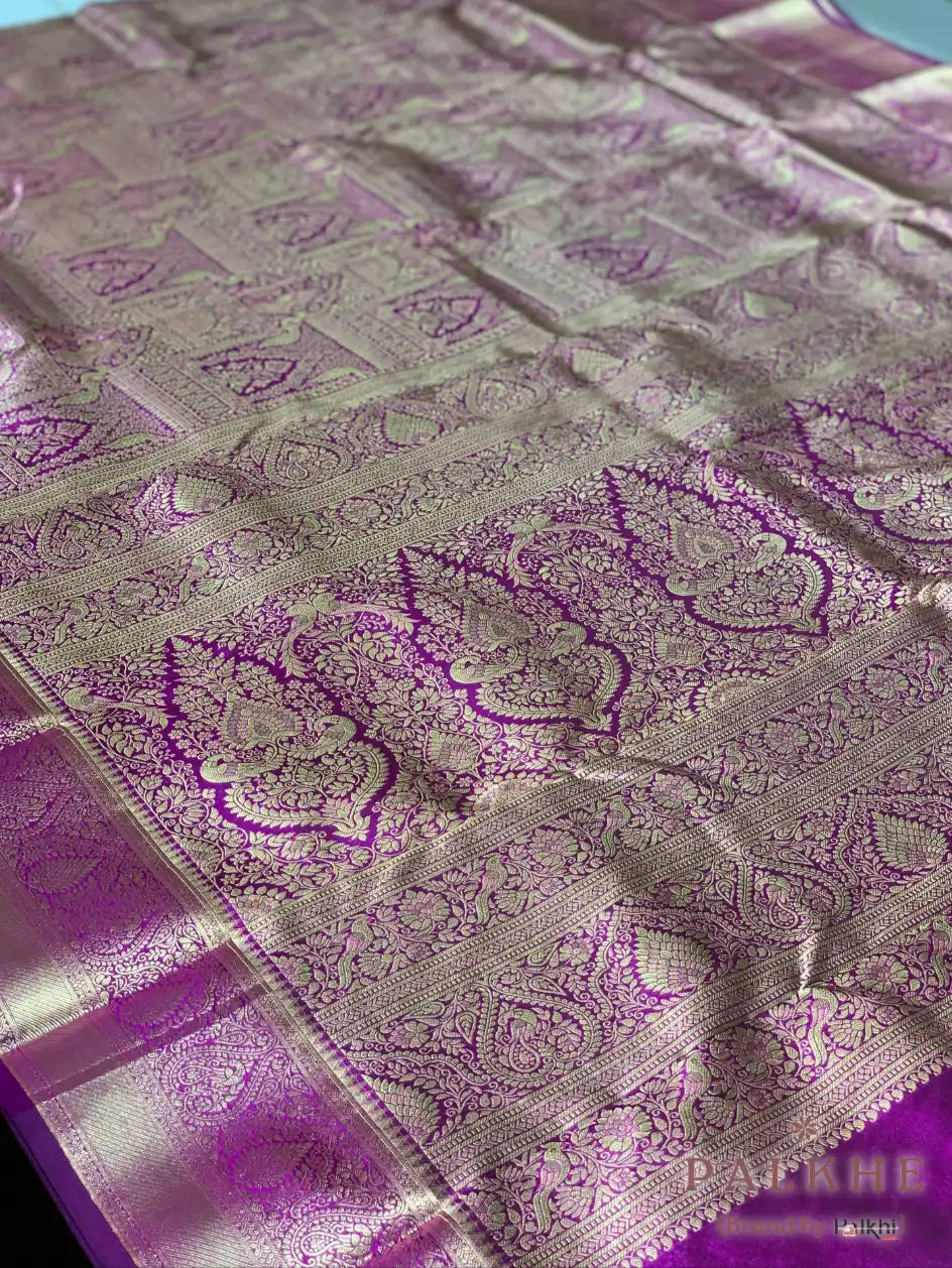Wine Peacock Motifs in Pure Kanjivaram Silk