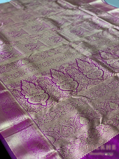 Wine Peacock Motifs in Pure Kanjivaram Silk
