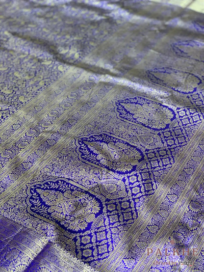 Royal Blue Peacock Motif in Pure Kanjivaram Silk