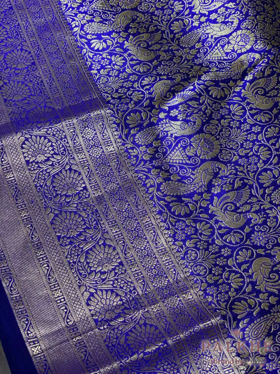 Royal Blue Peacock Motif in Pure Kanjivaram Silk
