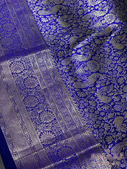 Royal Blue Peacock Motif in Pure Kanjivaram Silk