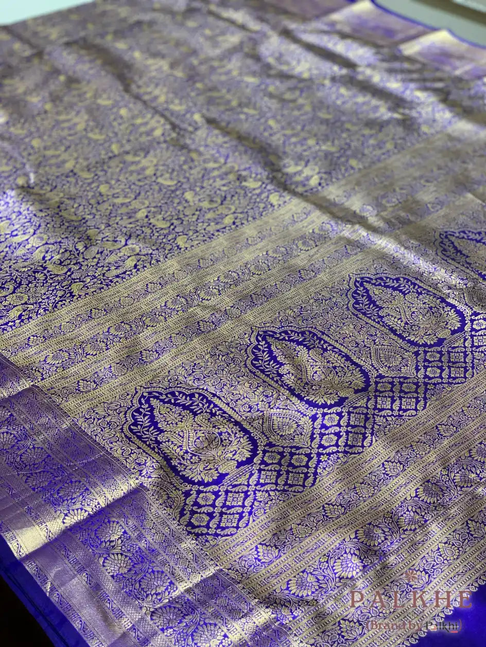 Royal Blue Peacock Motif in Pure Kanjivaram Silk