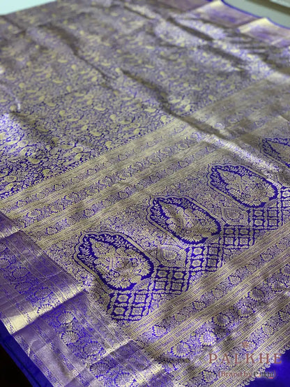 Royal Blue Peacock Motif in Pure Kanjivaram Silk
