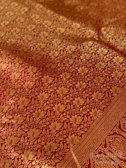 Maroon Floral Jaal in Pure Kanjivaram Silk