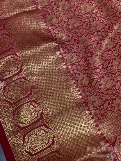 Maroon Floral Jaal in Pure Kanjivaram Silk