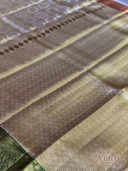 Copper Peacock Motifs in Pure Kanjivaram Silk