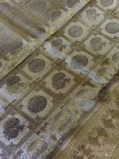 Copper Peacock Motifs in Pure Kanjivaram Silk