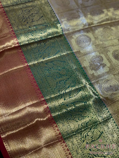 Copper Peacock Motifs in Pure Kanjivaram Silk
