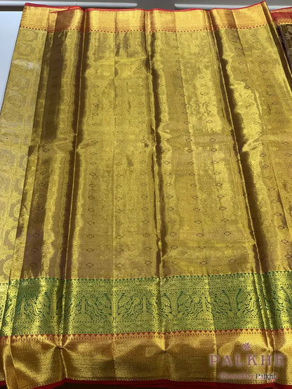 Copper Peacock Motifs in Pure Kanjivaram Silk