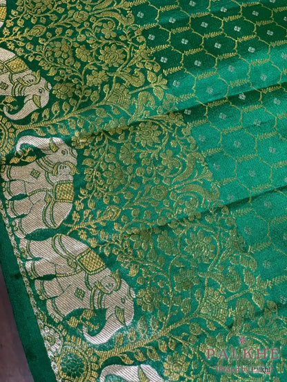 Bottle Green Geometric Jaal in Pure Kanjivaram Silk