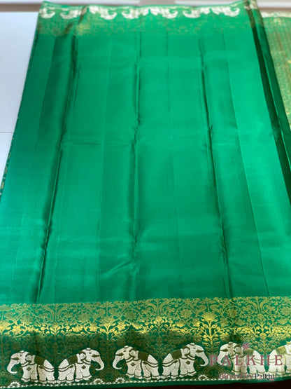 Bottle Green Geometric Jaal in Pure Kanjivaram Silk