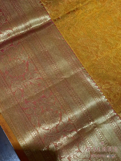 Yellow Floral Jaal in Pure Kanjivaram Silk