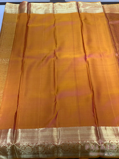 Yellow Floral Jaal in Pure Kanjivaram Silk