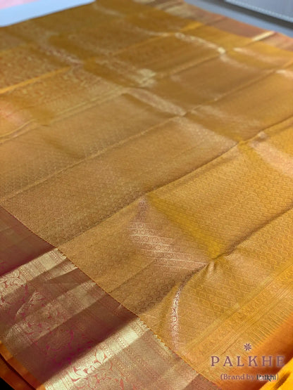 Yellow Floral Jaal in Pure Kanjivaram Silk