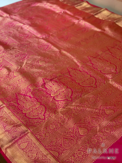Rani Pink Peacock Motifs in Pure Kanjivaram Silk