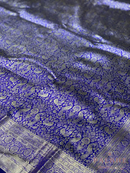 Royal Blue Peacock Motif in Pure Kanjivaram Silk