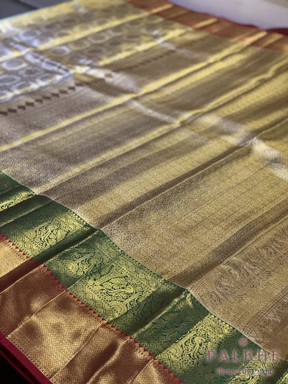 Copper Peacock Motifs in Pure Kanjivaram Silk