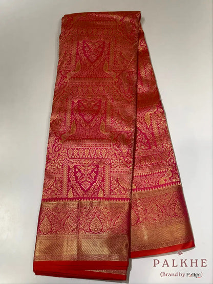 Pink Peacock Motifs in Pure Kanjivaram Silk