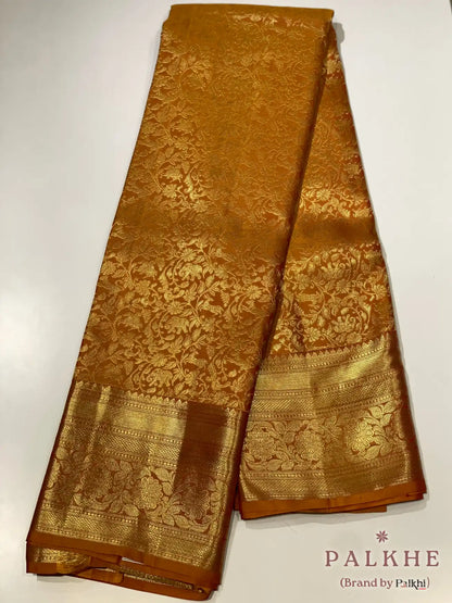 Yellow Floral Jaal in Pure Kanjivaram Silk