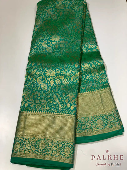 Green Floral Jaal in Pure Kanjivaram Silk