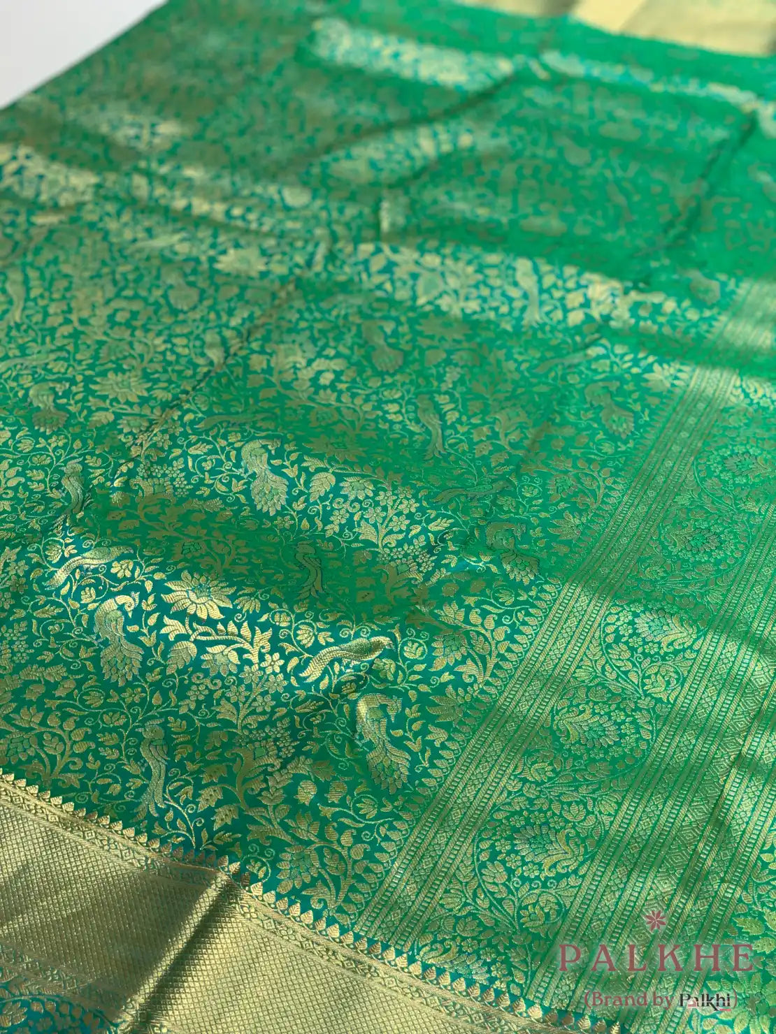Green Floral Jaal in Pure Kanjivaram Silk