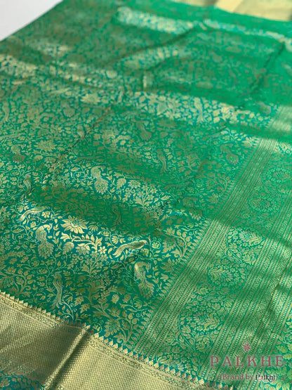 Green Floral Jaal in Pure Kanjivaram Silk