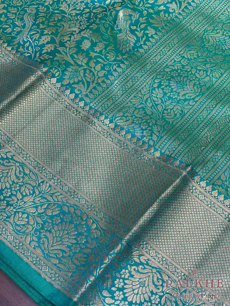 Green Floral Jaal in Pure Kanjivaram Silk