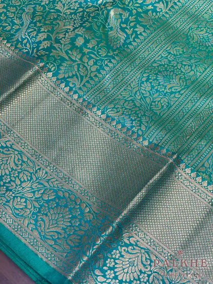 Green Floral Jaal in Pure Kanjivaram Silk