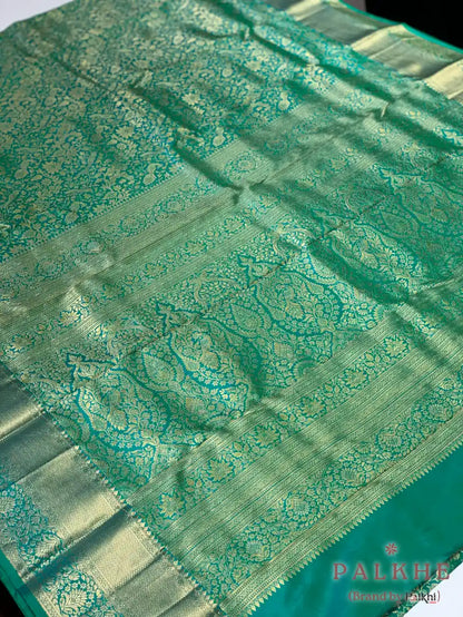 Green Floral Jaal in Pure Kanjivaram Silk