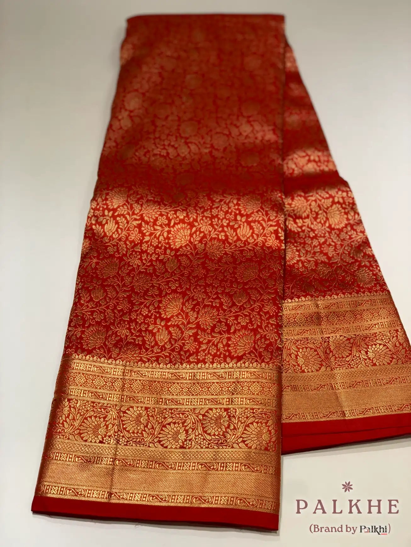 Red Floral Jaal in Pure Kanjivaram Silk