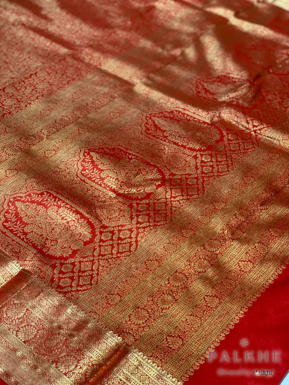 Red Floral Jaal in Pure Kanjivaram Silk