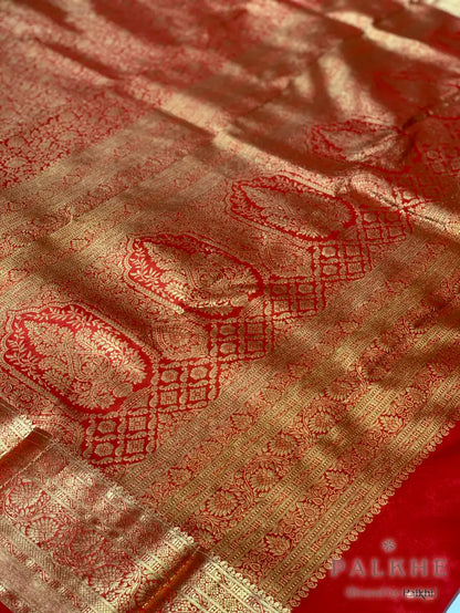 Red Floral Jaal in Pure Kanjivaram Silk