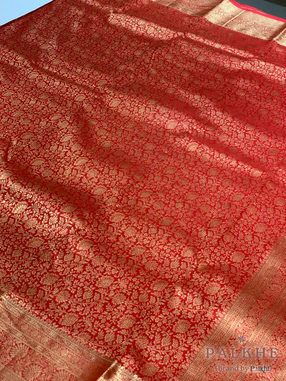 Red Floral Jaal in Pure Kanjivaram Silk