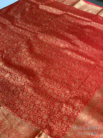 Red Floral Jaal in Pure Kanjivaram Silk