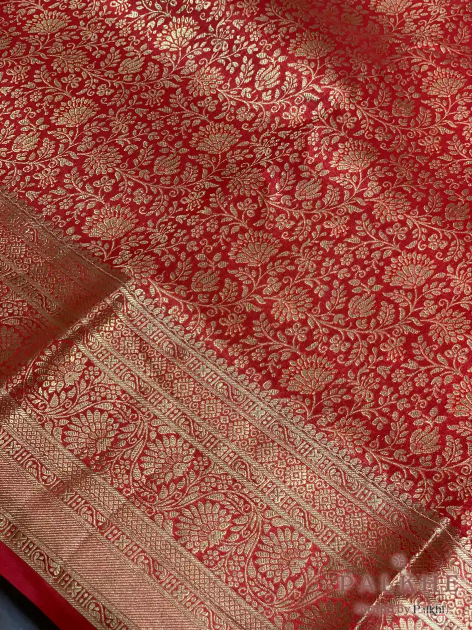 Red Floral Jaal in Pure Kanjivaram Silk