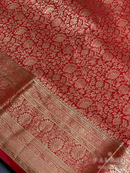 Red Floral Jaal in Pure Kanjivaram Silk