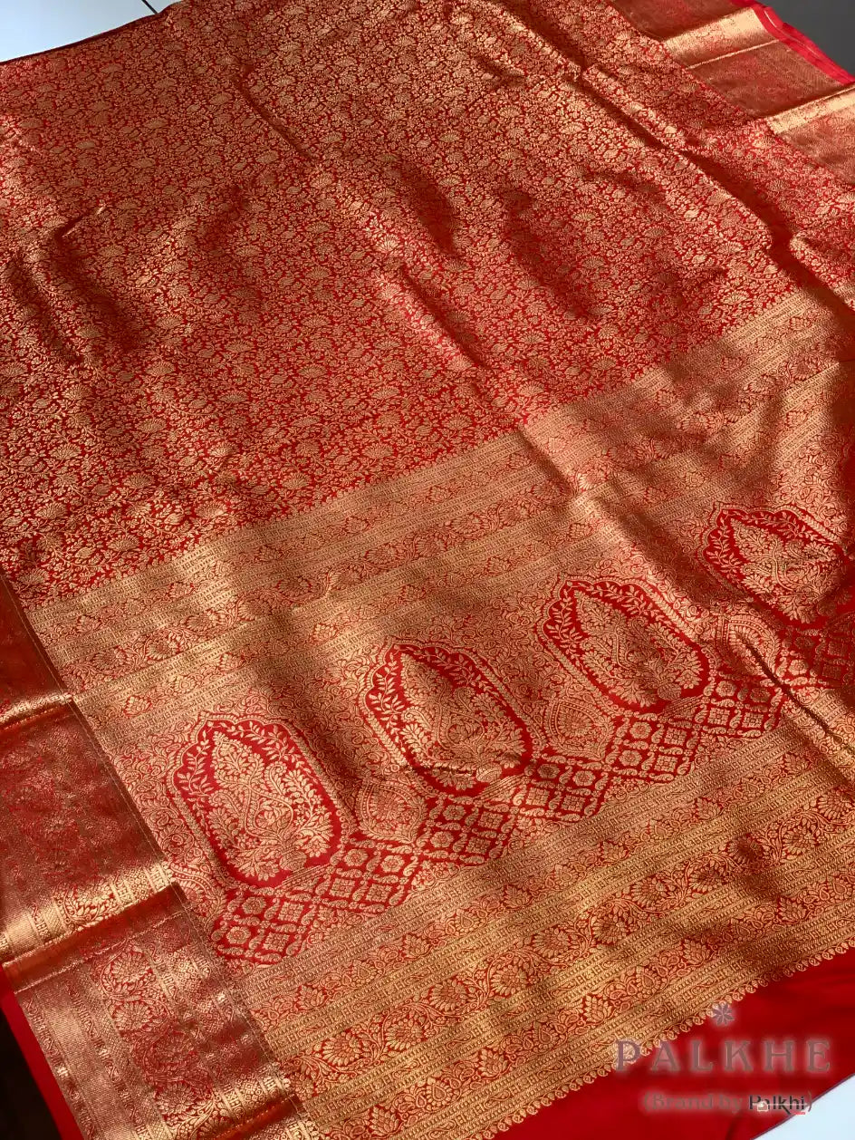 Red Floral Jaal in Pure Kanjivaram Silk