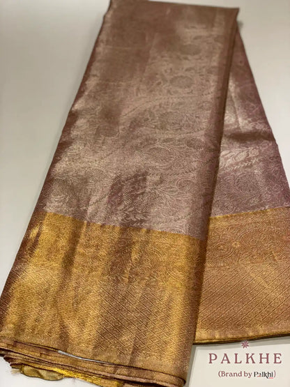 Pinkish Gold Kanjivaram Floral Jaal in Tissue Brocade Silk