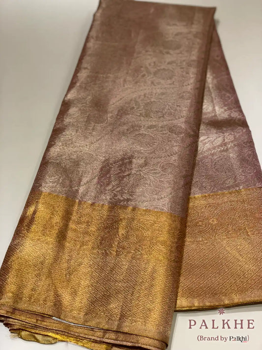 Pinkish Gold Kanjivaram Floral Jaal in Tissue Brocade Silk
