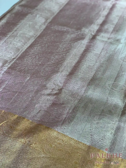 Pinkish Gold Kanjivaram Floral Jaal in Tissue Brocade Silk