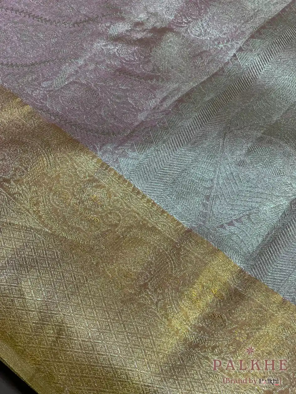 Pinkish Gold Kanjivaram Floral Jaal in Tissue Brocade Silk