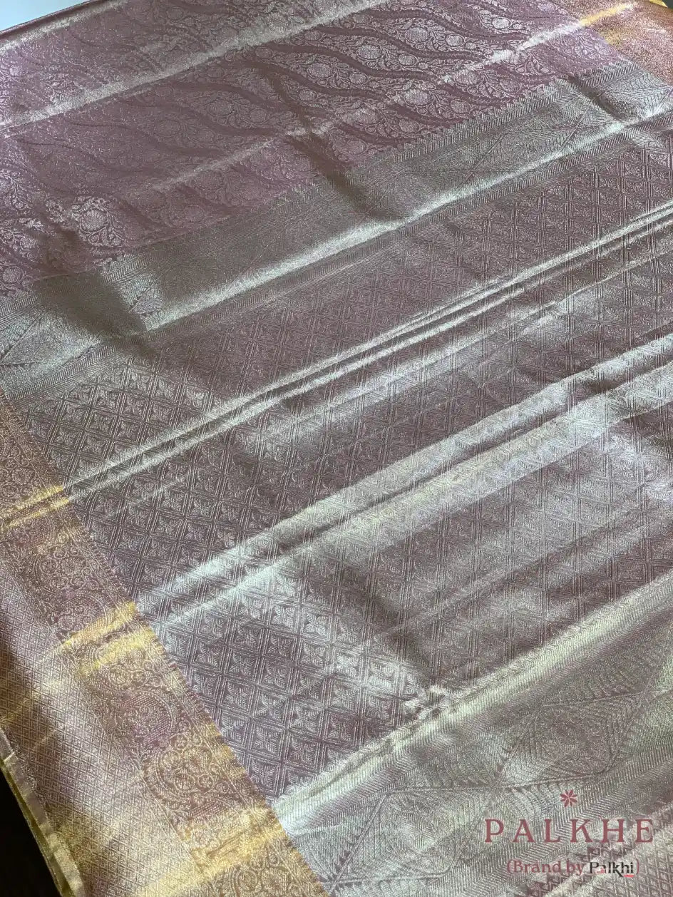 Pinkish Gold Kanjivaram Floral Jaal in Tissue Brocade Silk