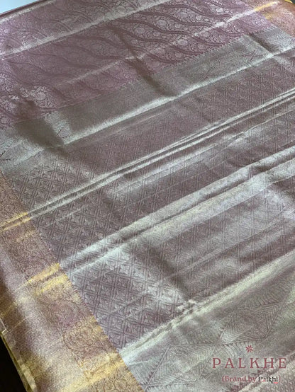 Pinkish Gold Kanjivaram Floral Jaal in Tissue Brocade Silk