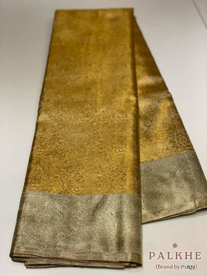 Gold Floral Jaal in Pure Tissue Kanjivaram Silk