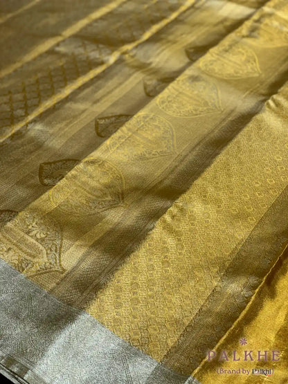 Gold Floral Jaal in Pure Tissue Kanjivaram Silk