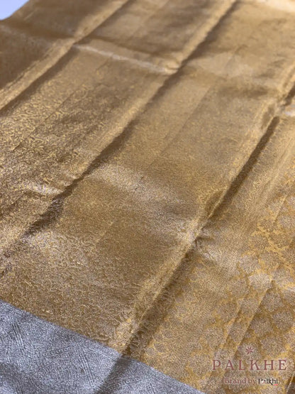 Gold Floral Jaal in Pure Tissue Kanjivaram Silk